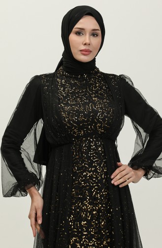 فستان سهرة مطوي  6383A-03 أسود نحاسي 6383A-03