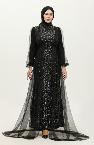 Robe De Soirée A Paillettes 6383A-04 Noir Argent 6383A-04