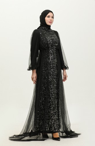 Sequined Evening Dress 6383A-04 Black Silver 6383A-04