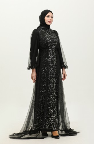 Robe De Soirée A Paillettes 6383A-04 Noir Argent 6383A-04