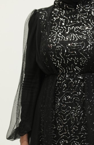 Robe De Soirée A Paillettes 6383A-04 Noir Argent 6383A-04