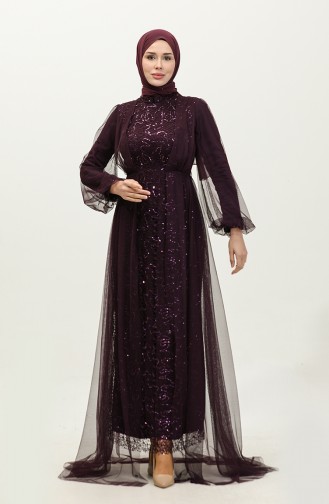 Sequined Evening Dress 6383A-05 Plum 6383A-05