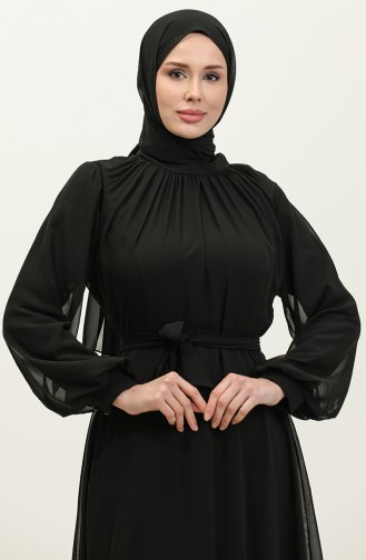 فستان سهرة مطوي شيفون 3455-01 أسود  3455-01