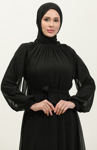 Robe De Soirée Mousseline Plissée 3455-01 Noir 3455-01