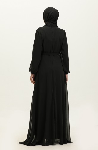 Robe De Soirée Mousseline Plissée 3455-01 Noir 3455-01