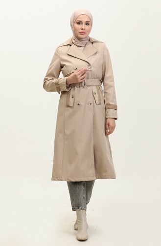 Tweekleurige Gevoerde Damestrenchcoat Beige 6871.BEJ