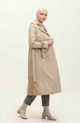 Two-Tone Lined Women`s Trench Coat Beige 6871.BEJ