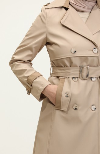 Two-Tone Lined Women`s Trench Coat Beige 6871.BEJ