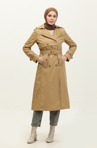 Tweekleurige Gevoerde Damestrenchcoat Camel 6871.kamel