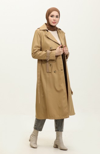 Tweekleurige Gevoerde Damestrenchcoat Camel 6871.kamel