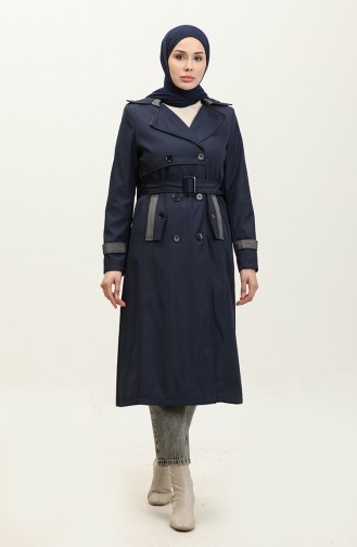 Trench Femme Doublé Bicolore Bleu Marine 6871.LACİVERT