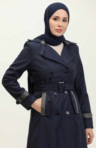 Trench Femme Doublé Bicolore Bleu Marine 6871.LACİVERT