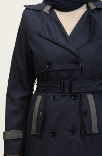 Two-Tone Lined Women`s Trench Coat Navy Blue 6871.LACİVERT