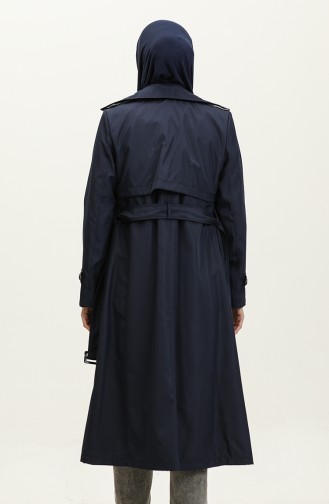 Two-Tone Lined Women`s Trench Coat Navy Blue 6871.LACİVERT
