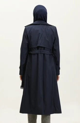 Marineblauwe Damestrenchcoat Met Tweekleurige Voering 6871.LACİVERT