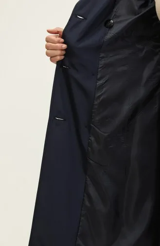 Marineblauwe Damestrenchcoat Met Tweekleurige Voering 6871.LACİVERT