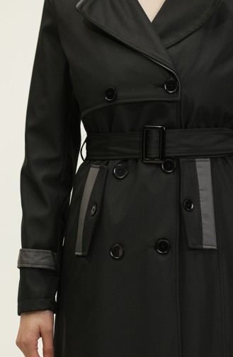 Two-Tone Lined Women`s Trench Coat Black 6871.SİYAH