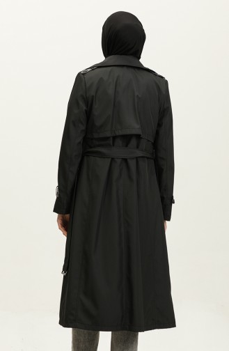 Two-Tone Lined Women`s Trench Coat Black 6871.SİYAH
