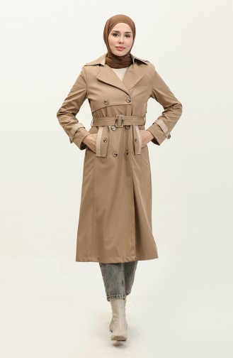 Two-Tone Lined Women`s Trench Coat Mink 6871.VİZON