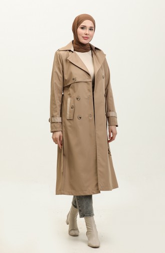 Zweifarbig Gefütterter Damen-Trenchcoat Nerz 6871.VİZON