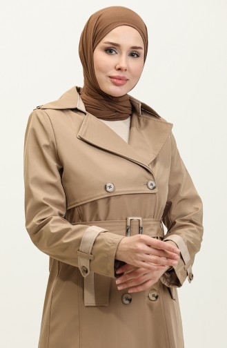 Tweekleurige Gevoerde Damestrenchcoat Mink 6871.VİZON
