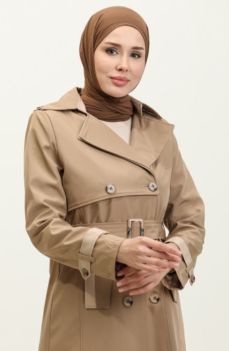 Zweifarbig Gefütterter Damen-Trenchcoat Nerz 6871.VİZON