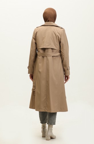 Two-Tone Lined Women`s Trench Coat Mink 6871.VİZON