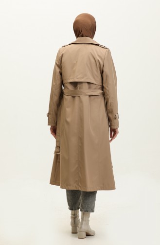 Zweifarbig Gefütterter Damen-Trenchcoat Nerz 6871.VİZON