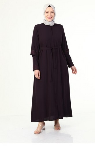 Sommer-Abaya In Übergröße Mit Steinärmeln Pflaume 6018.Mürdüm