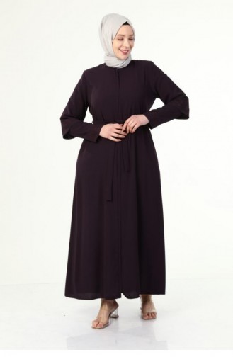 Sommer-Abaya In Übergröße Mit Steinärmeln Pflaume 6018.Mürdüm