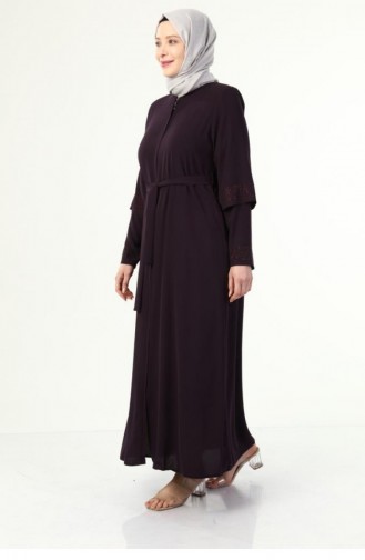Sommer-Abaya In Übergröße Mit Steinärmeln Pflaume 6018.Mürdüm