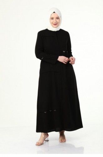 Abaya Grande Taille Avec Boucle En D Bleu Marine 6021.Lacivert