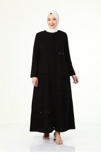 Plus Size Abaya With D Buckle Black 6021.SİYAH