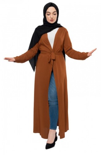 0203Sgs Belted Seasonal Abaya Tobacco 5718