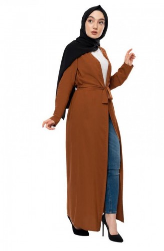 0203Sgs Belted Seasonal Abaya Tobacco 5718