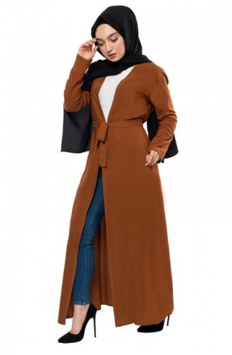 0203Sgs Belted Seasonal Abaya Tobacco 5718