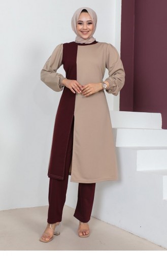 2057Mg Colorful Hijab Suit Mink 5796