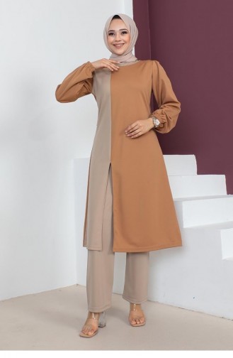 2057 Mg Farbiges Hijab-Set Tan 5797