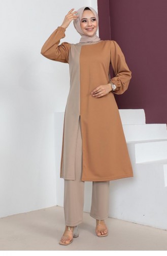 2057 Mg Farbiges Hijab-Set Tan 5797