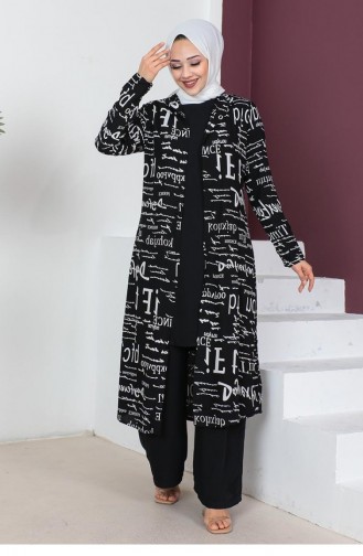 0307Sgs Written 3-Piece Hijab Set Black 5804