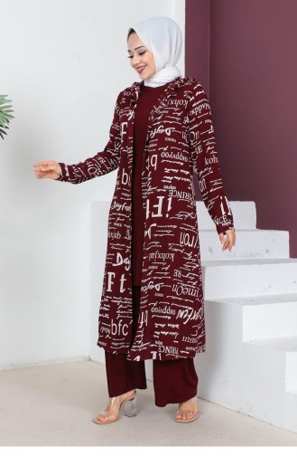 0307Sgs Written 3-Piece Hijab Set Cherry 5806