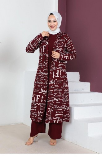 0307Sgs Written 3-Piece Hijab Set Cherry 5806