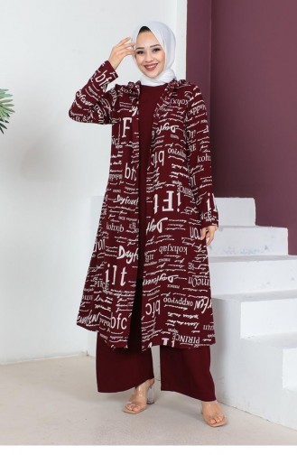 0307Sgs Written 3-Piece Hijab Set Cherry 5806