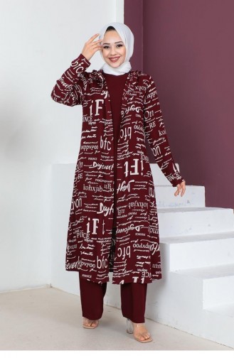 0307Sgs Written 3-Piece Hijab Set Cherry 5806