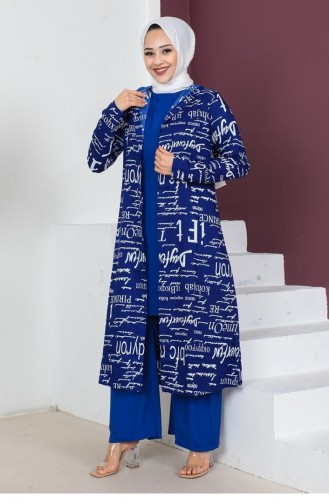 0307Sgs Written 3-Piece Hijab Suit Saks Blue 5807