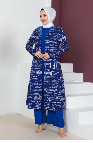 0307Sgs Costume Hijab 3 Pièces Écrit Saks Bleu 5807