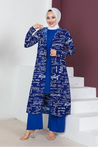 0307Sgs بدلة حجاب مكتوبة مكونة من 3 قطع باللون الأزرق 5807