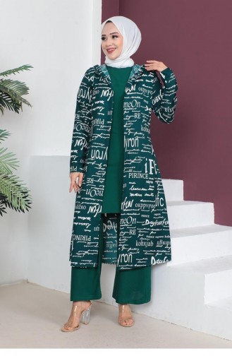 0307Sgs Written 3-Piece Hijab Suit Emerald Green 5808