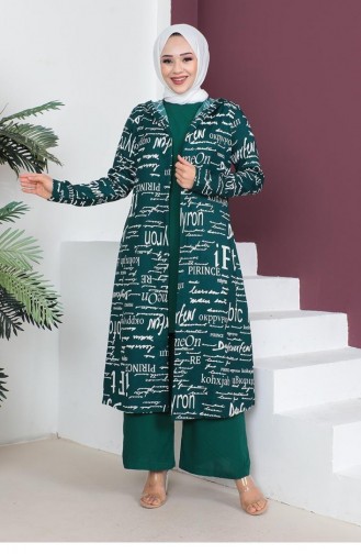 0307Sgs Geschriebener 3-teiliger Hijab-Anzug In Smaragdgrün 5808