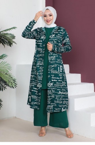 0307Sgs Written 3-Piece Hijab Suit Emerald Green 5808